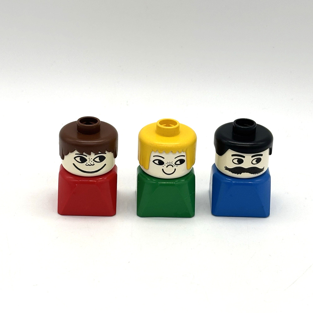 Vtg 70s LEGO Duplo Early Style Square People Mini Figs Figures 1977 Lot of 3